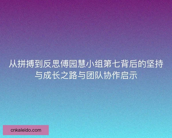 从拼搏到反思傅园慧小组第七背后的坚持与成长之路与团队协作启示